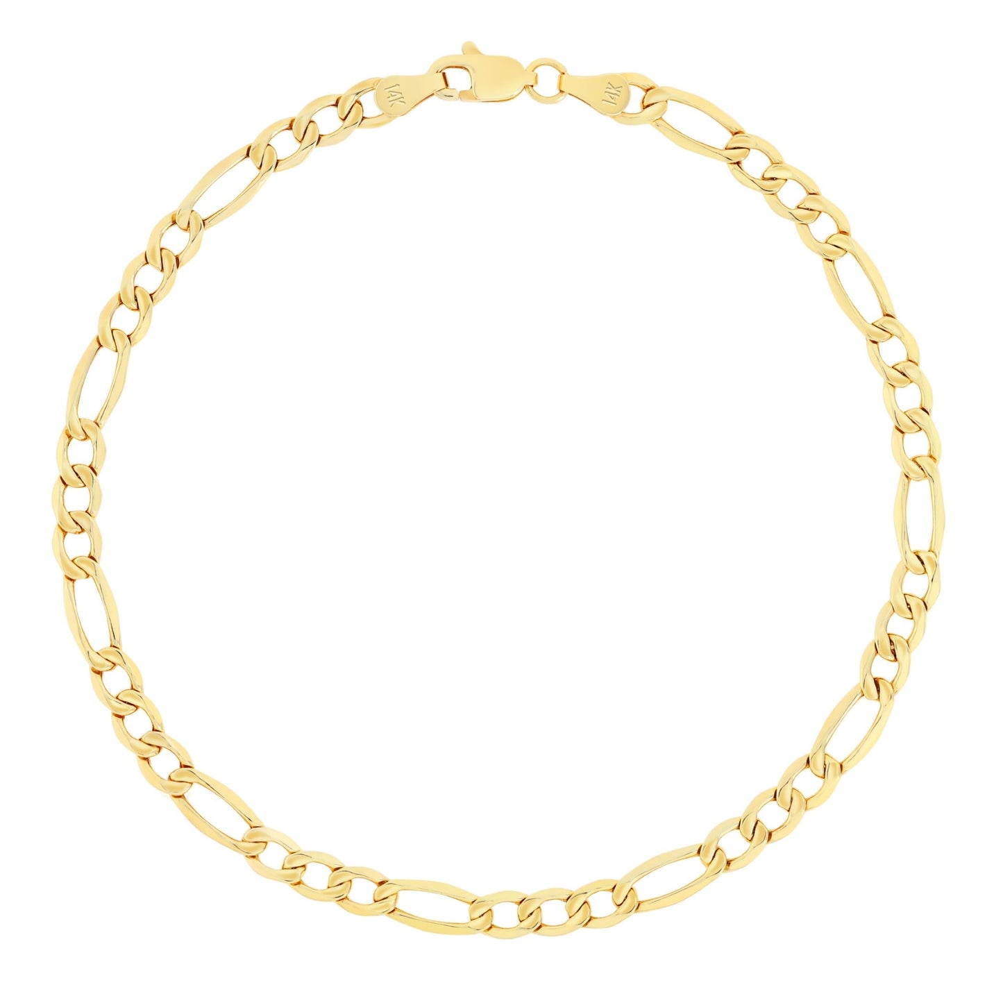 Nuragold 14k Yellow Gold 3.5mm Figaro Chain Link Bracelet or Anklet, Mens Womens Jewelry 7" 7.5" 8" 8.5" 9"