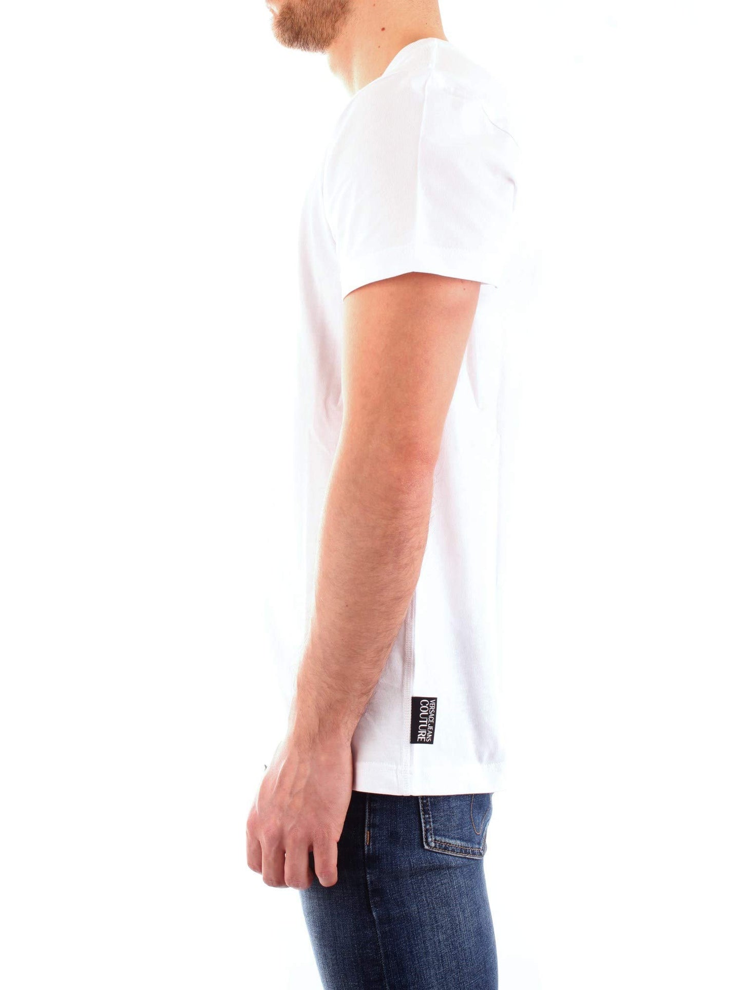 Versace Jeans Couture White 100% Cotton Oversized Split Foil Logo Short Sleeve T-Shirt- S for Mens