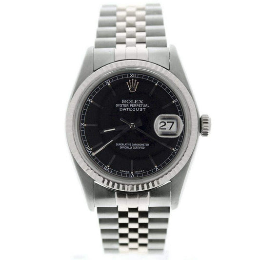 Rolex Men's Datejust 16014 Jubilee Band Black Stick Dial 18k Gold Fluted Bezel (Certified Preowned)