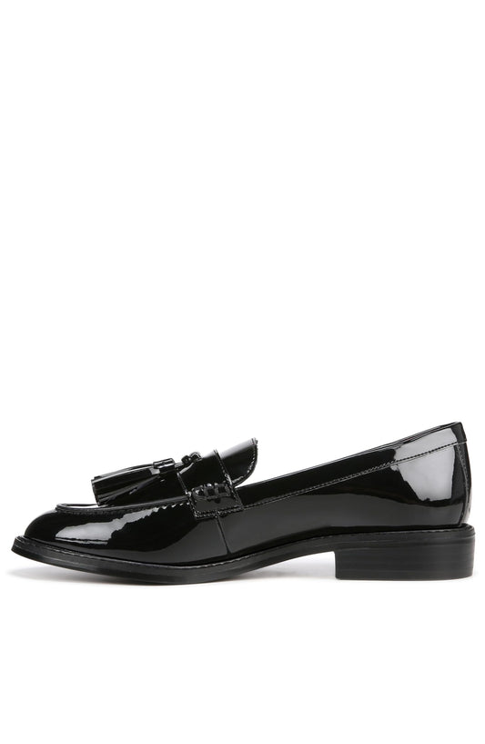 Franco Sarto Womens Carolynn Slip On Tassel Loafers Black Patent 9 W