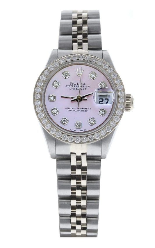 Rolex Ladys Datejust 69160 (Automatic) Custom Pink Mother of Pearl Diamond Dial & Diamond Bezel (Certified Preowned)