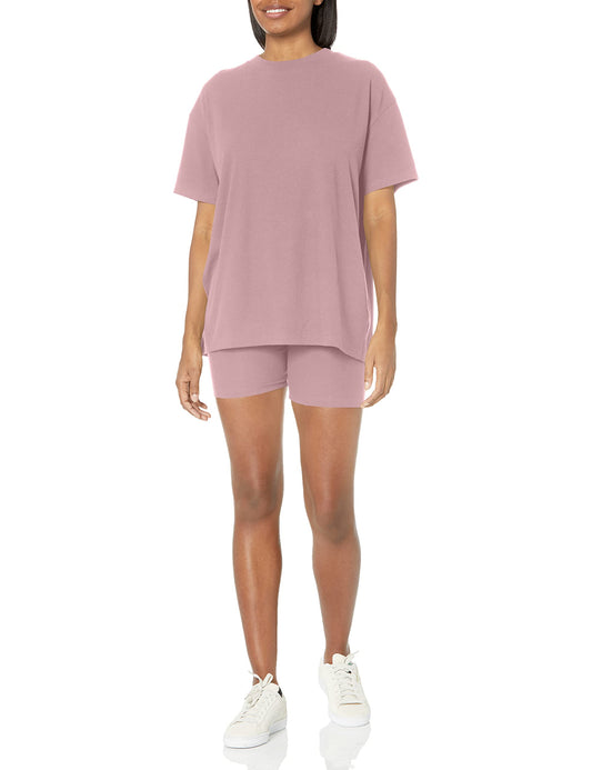 HUGO By Boss Womens Ribbed Oversized T-shirt Shorts And Set, Elderberry Purple/Elderberry Purple, Medium US