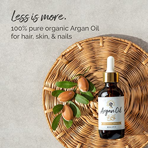 Argan Cosmetics 100% Pure Organic Moroccan Argan Oil, Unscented – 2 Fl Oz