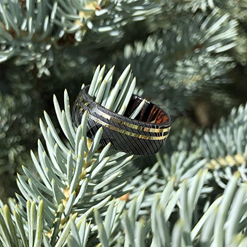 8mm Damascus Steel Wedding Bands USA Made 14k Gold Rings Damascus Rings
