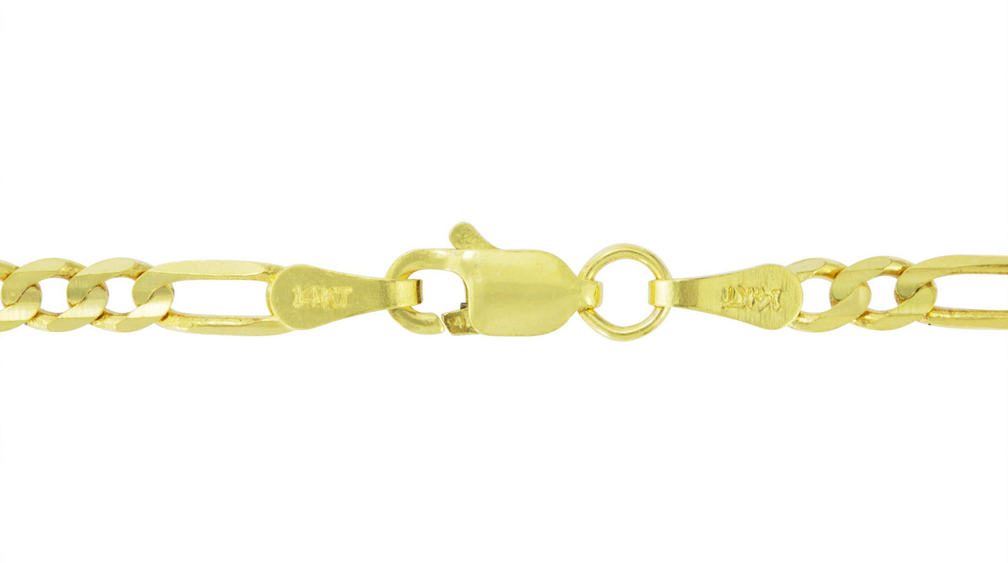Nuragold 14k Yellow Gold 3.5mm Figaro Chain Link Bracelet or Anklet, Mens Womens Jewelry 7" 7.5" 8" 8.5" 9"