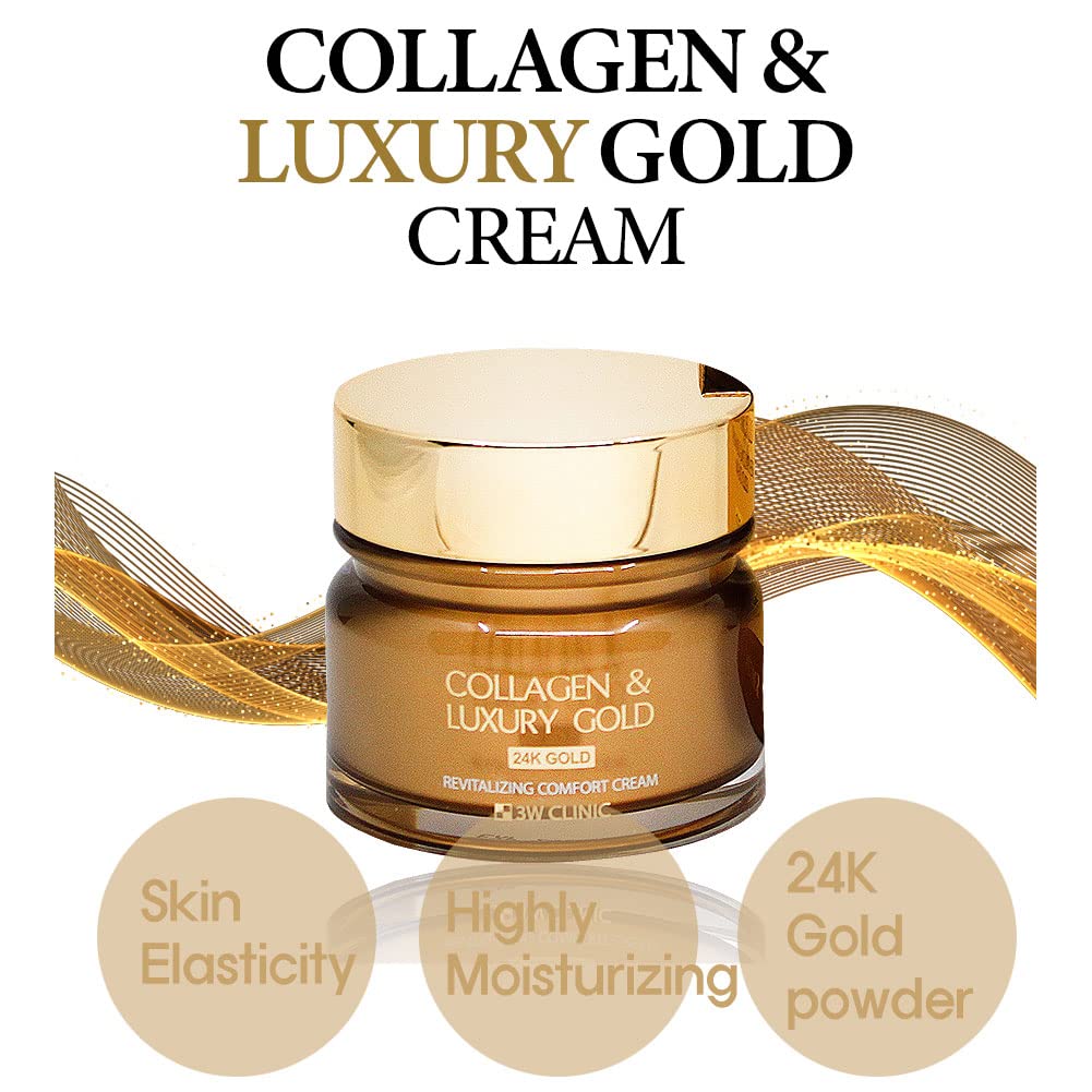 3W Clinic Collagen Luxury Gold Moisture Facial Cream 100ml(3.38fl.oz.) Shea Butter, 24k Gold Ingredients,