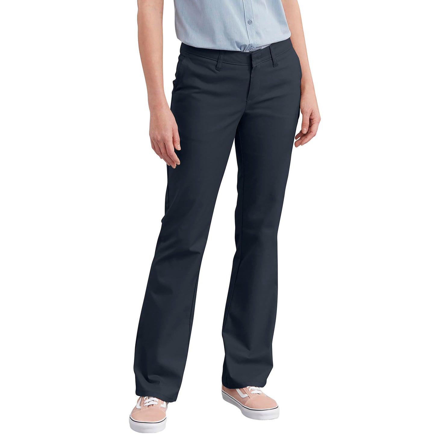 Dickies womens Flat Front Stretch Twill Pant Slim Fit Bootcut Khakis, Dark Navy, 14 US