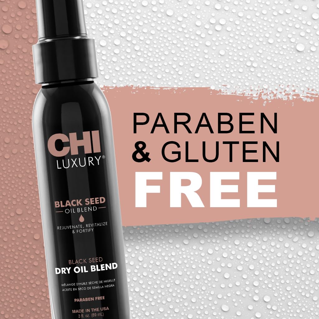 CHI Luxury Black Seed Oil Blend Dry Oil, Revitalizing & Nourishing Hair Oil, Creates Smooth & Shiny Hair, Sulfate, Paraben, & Cruelty-Free, 3 Oz
