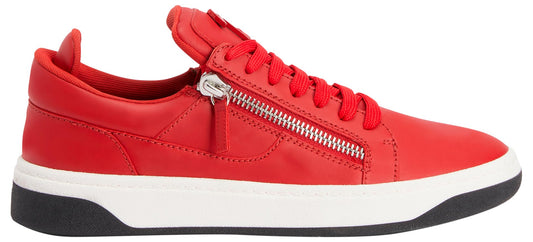 Giuseppe Zanotti, GZ94 Low Top Leather Sneakers With Silver Metal Zippers, 10.5, Red