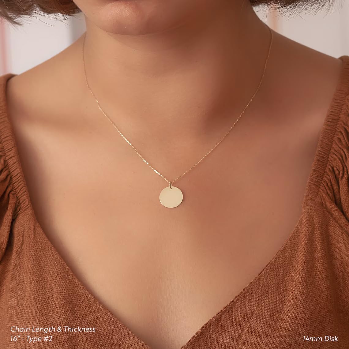 14K Solid Custom Engrave Disk Necklace, Personalized Dainty Solid Gold Charm Pendant, Real Gold 2 Side Engravable Multi Disc Pendant Gift