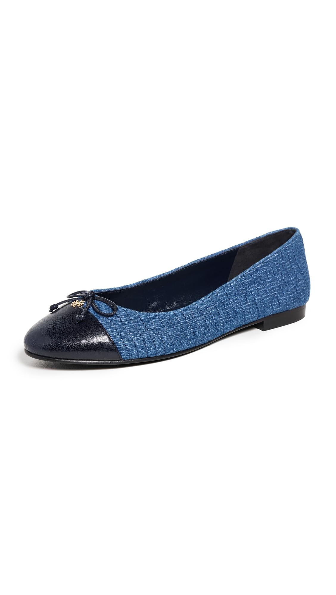 Tory Burch Women's Cap-Toe Quilted Ballet Flats, Dark Denim, Blue, 9 Medium US