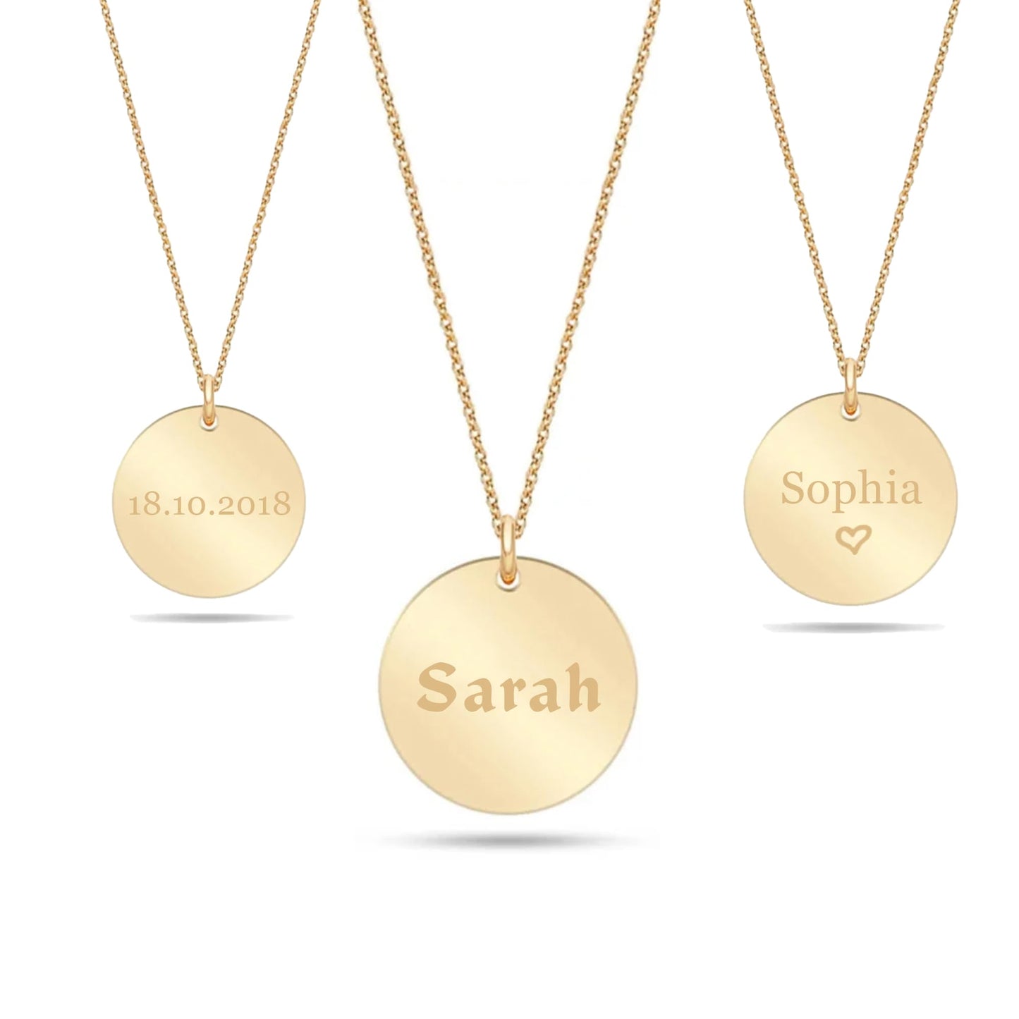 14K Solid Custom Engrave Disk Necklace, Personalized Dainty Solid Gold Charm Pendant, Real Gold 2 Side Engravable Multi Disc Pendant Gift