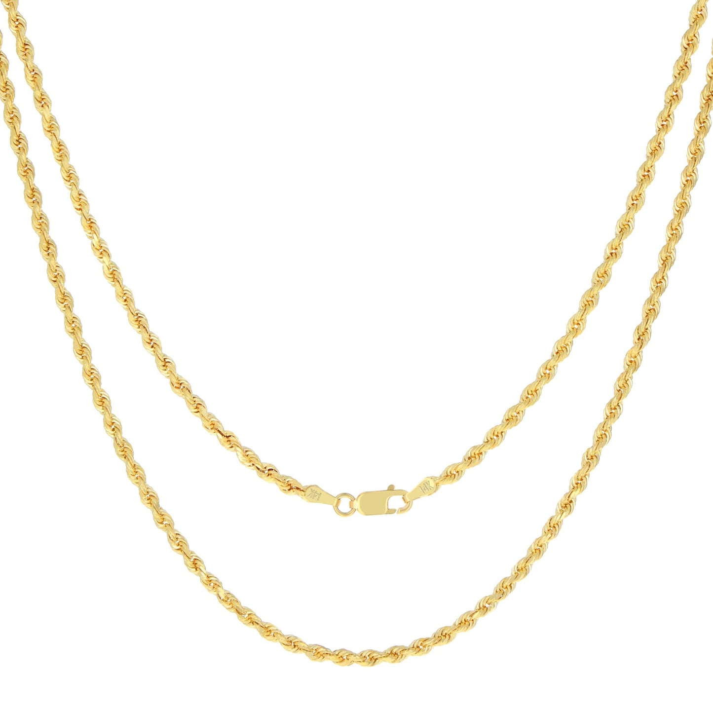 Nuragold 14k Yellow Gold 3mm Solid Rope Chain Diamond Cut Link Pendant Necklace, Mens Womens Jewelry 16" 18" 20" 22" 24" 26" 28" 30"