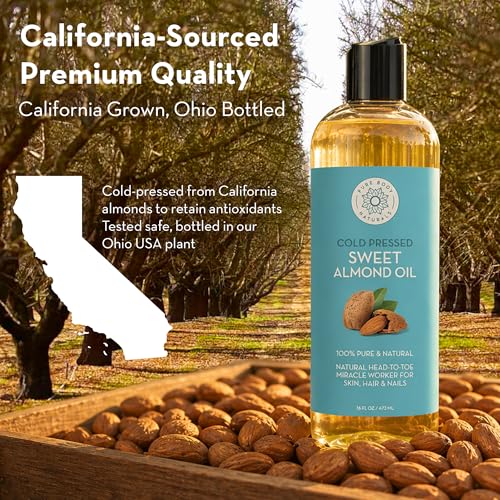 Cold Pressed Sweet Almond Oil, 16 fl oz, Pure Oil for Skin & Hair