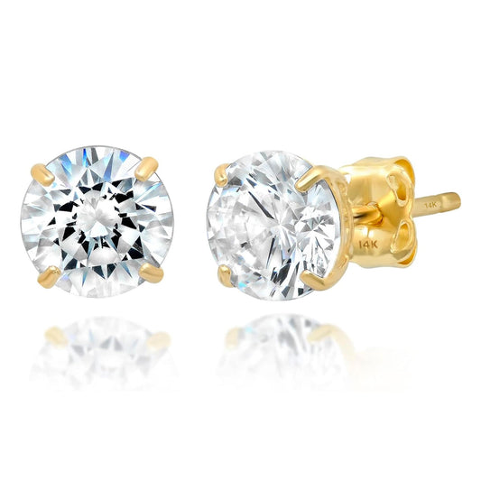 MAX + STONE 14k Yellow Gold Earrings for Women & Men with Genuine Round Crystal | Cubic Zirconia Earrings Studs with Gold Earring Backs | 1 Carat total |