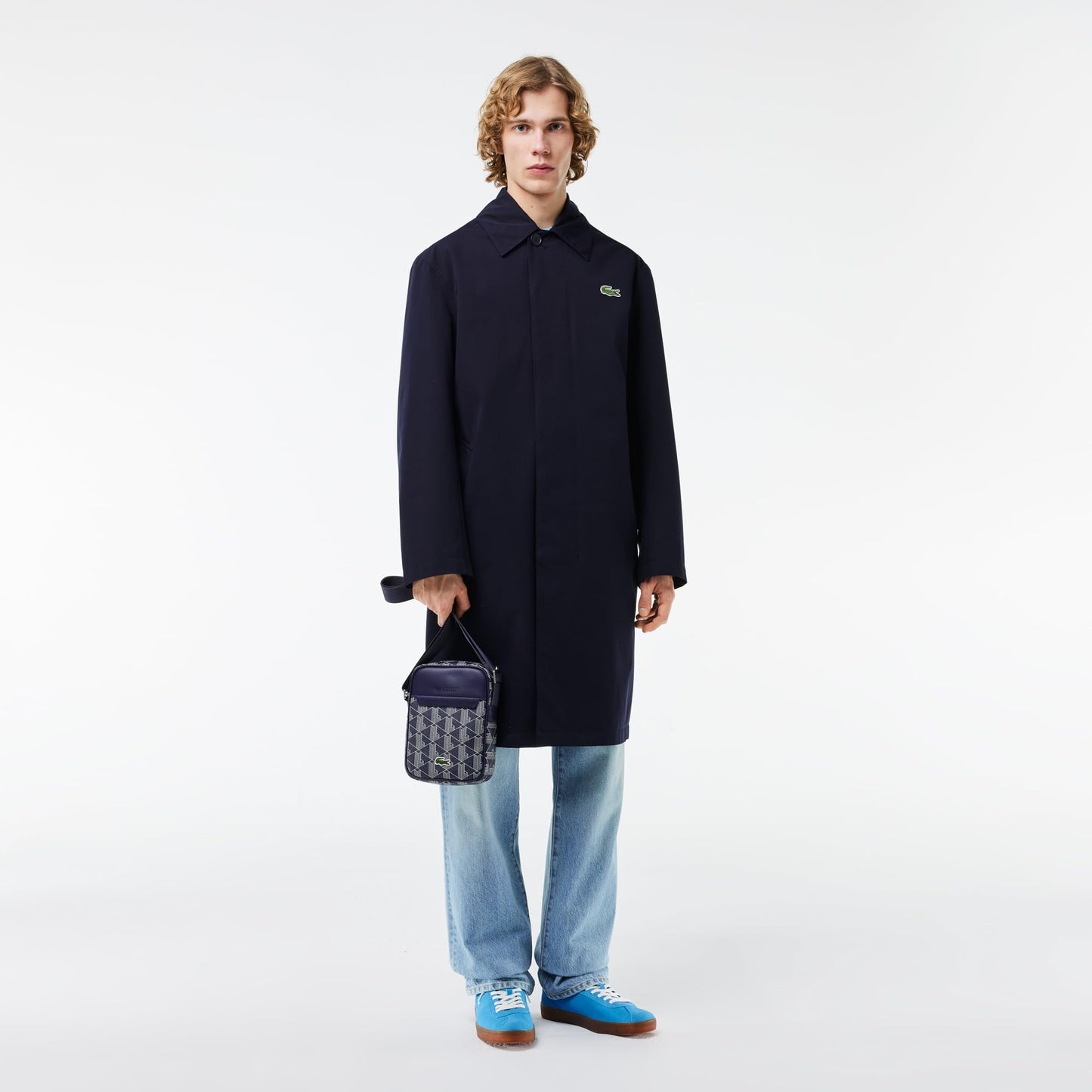 Lacoste Men's Vertical Camera Bag, Silver Chine/White-Navy Blue-Sunny, One