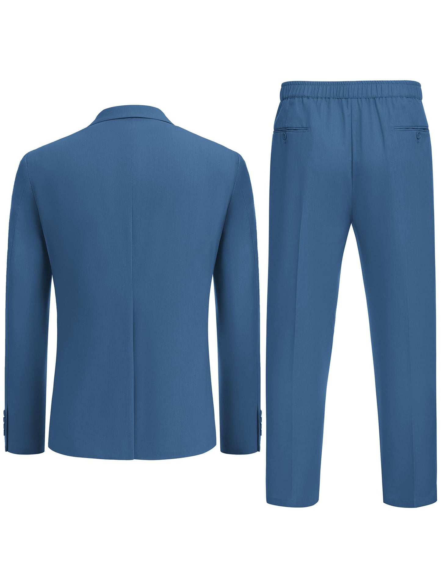 COOFANDY Men's 2 Piece Cotton Linen Suit Slim Fit Casual Wedding Groomsmen Tuxedo Prom Party Jacket Pants Set Blue