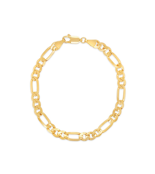 Olive & Chain Solid 14k Gold Figaro Link Chain Bracelet, 2mm Width and 7 inch Length, Yellow Gold Bracelet for Men & Women