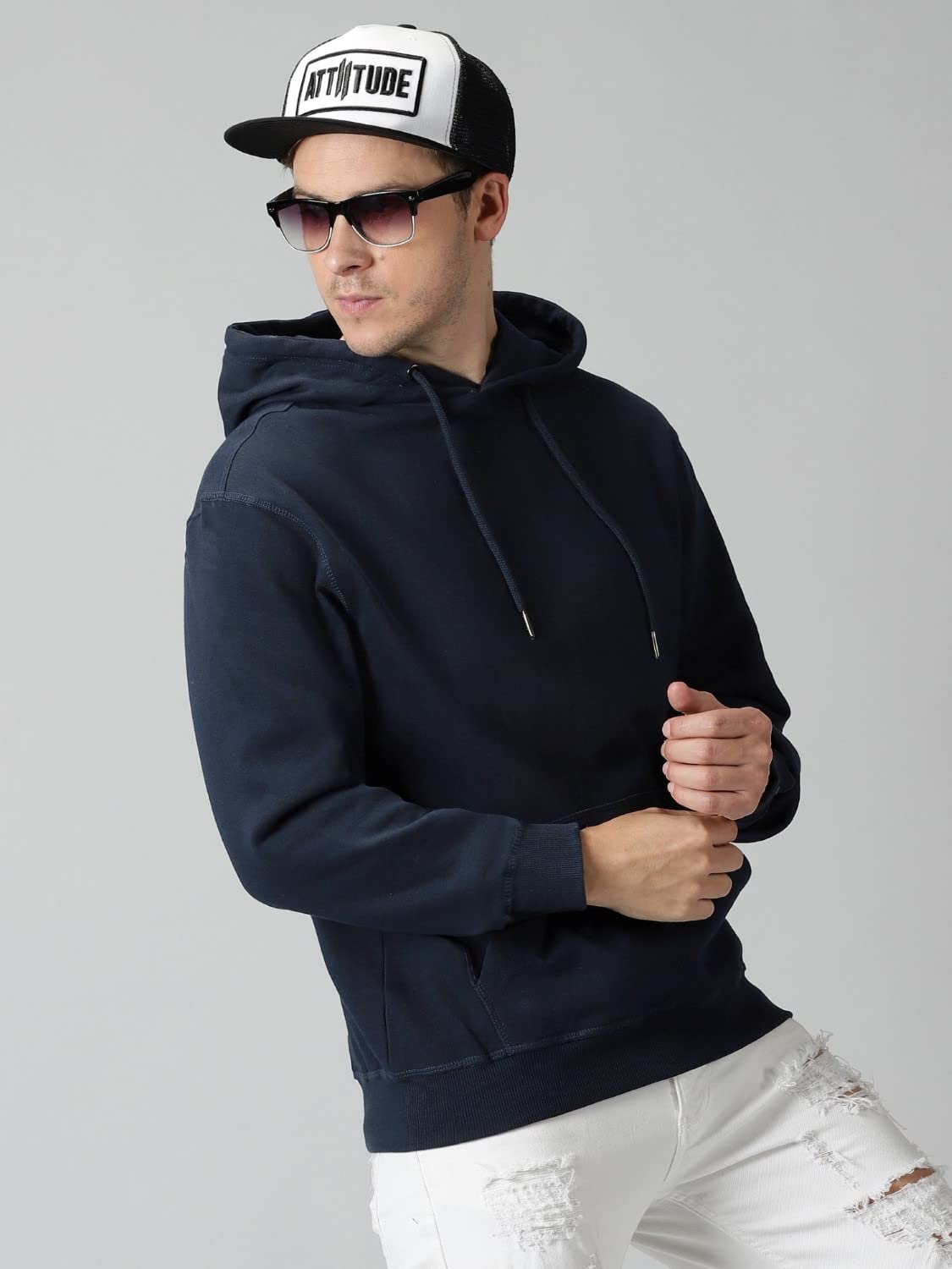 Klizzer Luxury Men's 100% Cotton Pullover Hoodie, Fleece Heavyweight Hooded Sweatshirt With Front Pocket (Navy Blue, M)