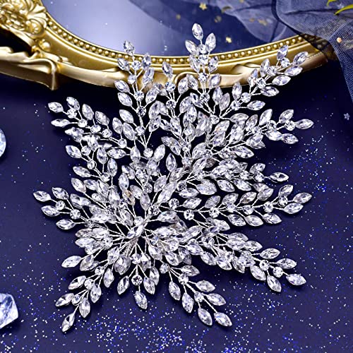 TRiXY Wedding Headband Bridal Hair Pieces Rhinestone Hair Accessories for Brides and Bridesmaids Party Headpieces for Women Silver HP438