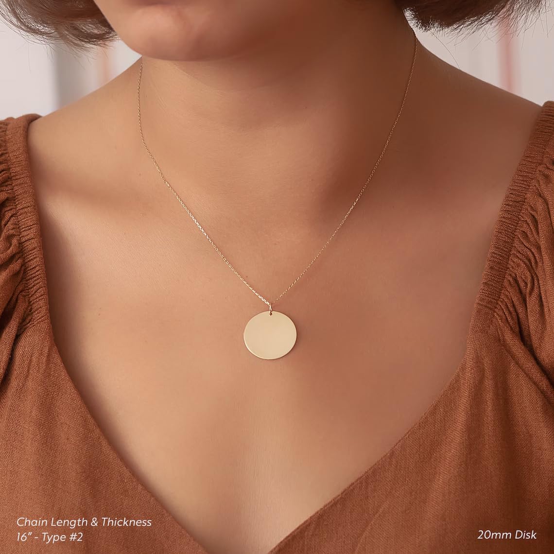 14K Solid Custom Engrave Disk Necklace, Personalized Dainty Solid Gold Charm Pendant, Real Gold 2 Side Engravable Multi Disc Pendant Gift