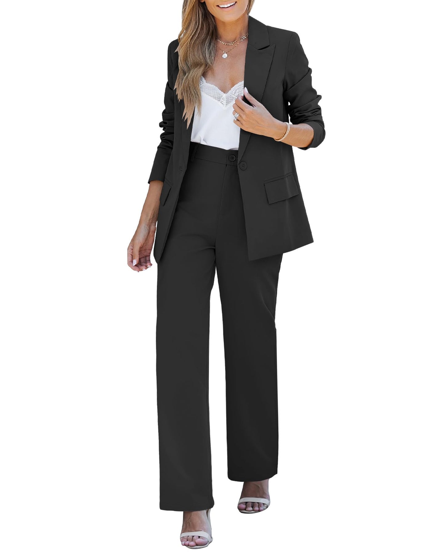 LookbookStore Two Piece Sets for Women Women's Business Casual Clothing Suits for Women Office Professional Black Pant Suit Women Suit for Women Business Fashion Black Size Medium