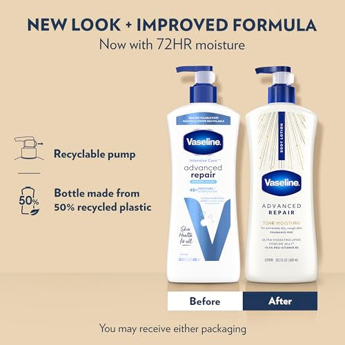 Vaseline Advanced Repair Body Lotion for Dry Skin, Unscented 20.3oz 3ct