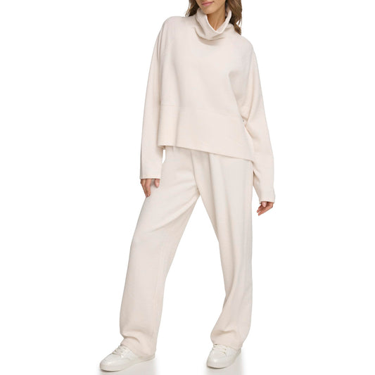 DKNY Women's Performance Pullover Tech Slub Funnel Neck, Sand