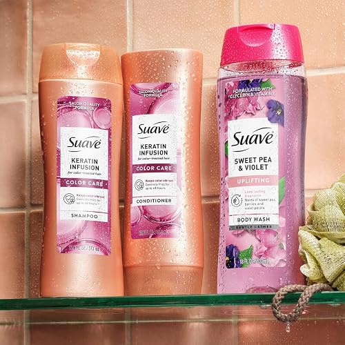 Suave Keratin Shampoo and Conditioner Set, Color Care – Keeps Color Vibrant + 48 Hour Frizz Control, 12.6 Oz Ea