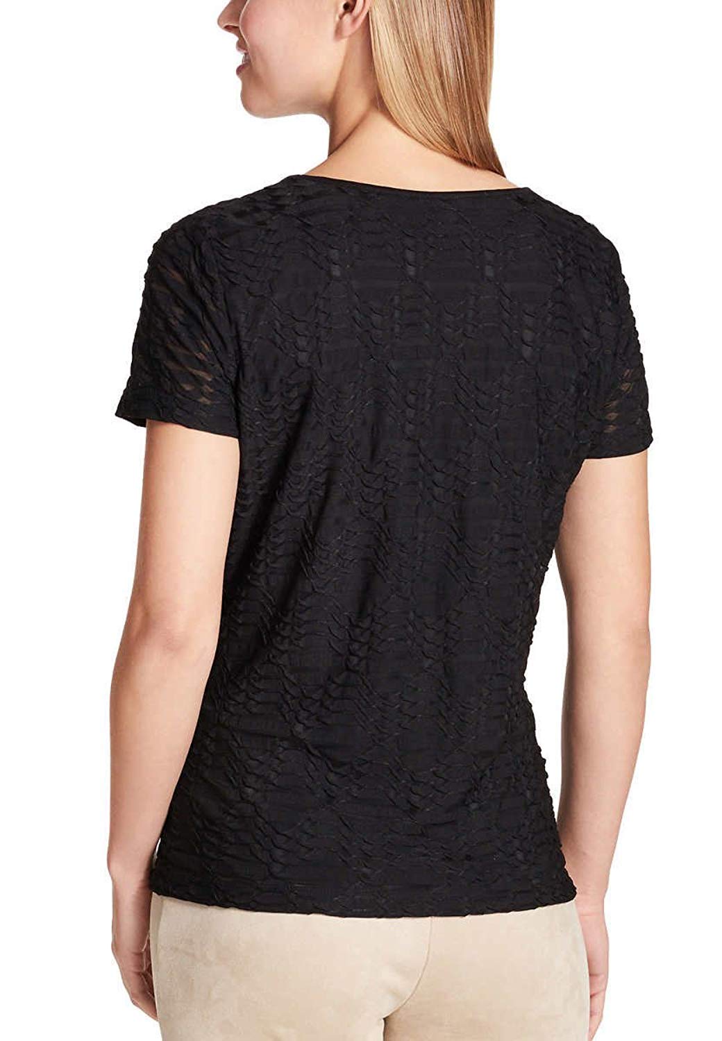 Calvin Klein Women's Stretch Textured Shirt (Black, X-Large)
