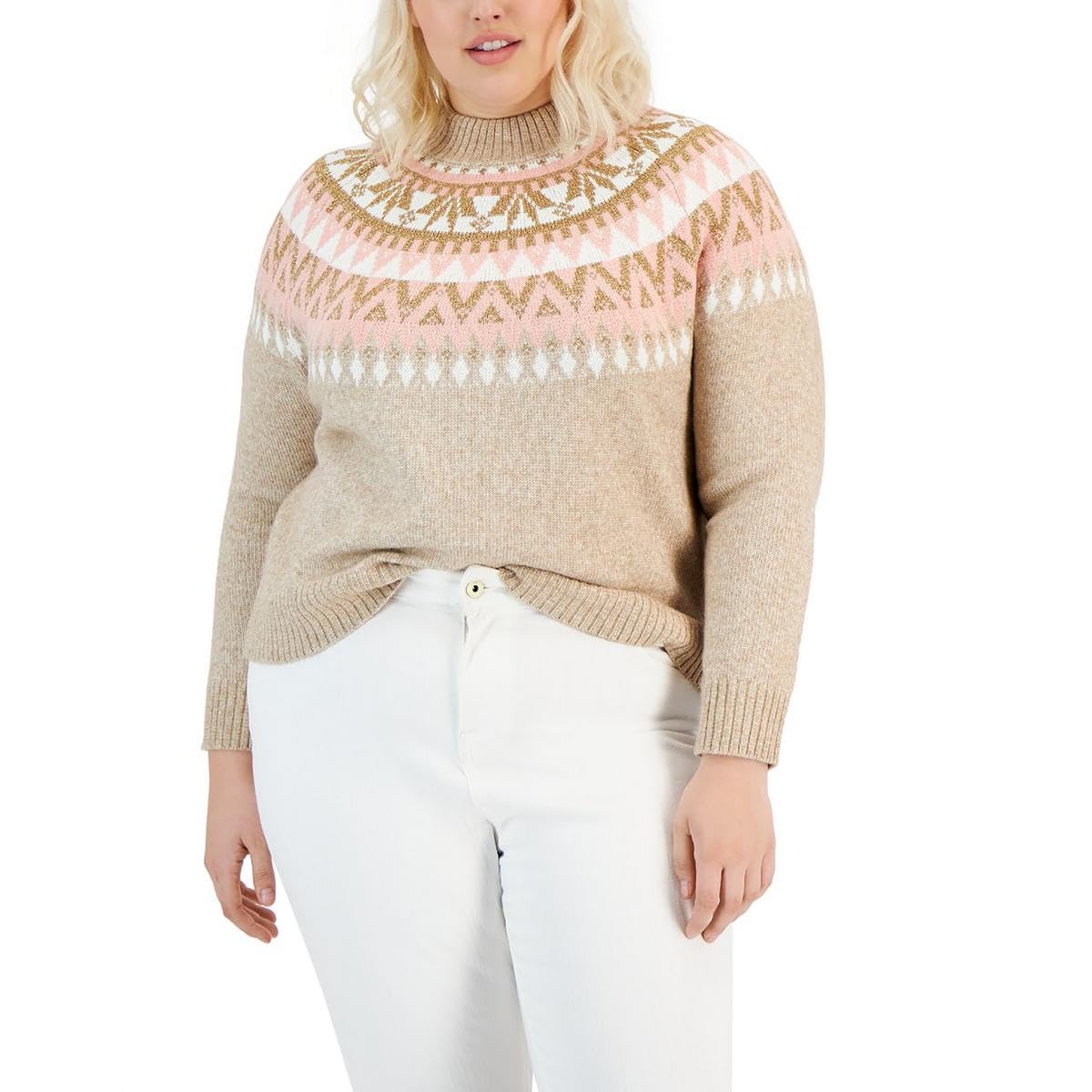 Tommy Hilfiger Women's Sportswear Sweater, Light Heather Fawn, 1X