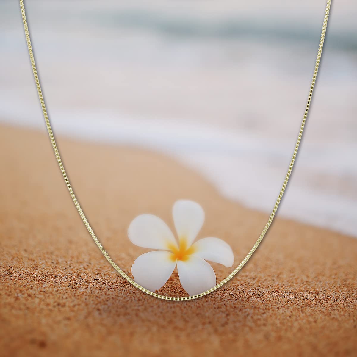Honolulu Jewelry Company 14K Thin Real Solid Yellow Gold 0.5mm Box Chain Necklace Spring-Ring Clasp - 16 Inches