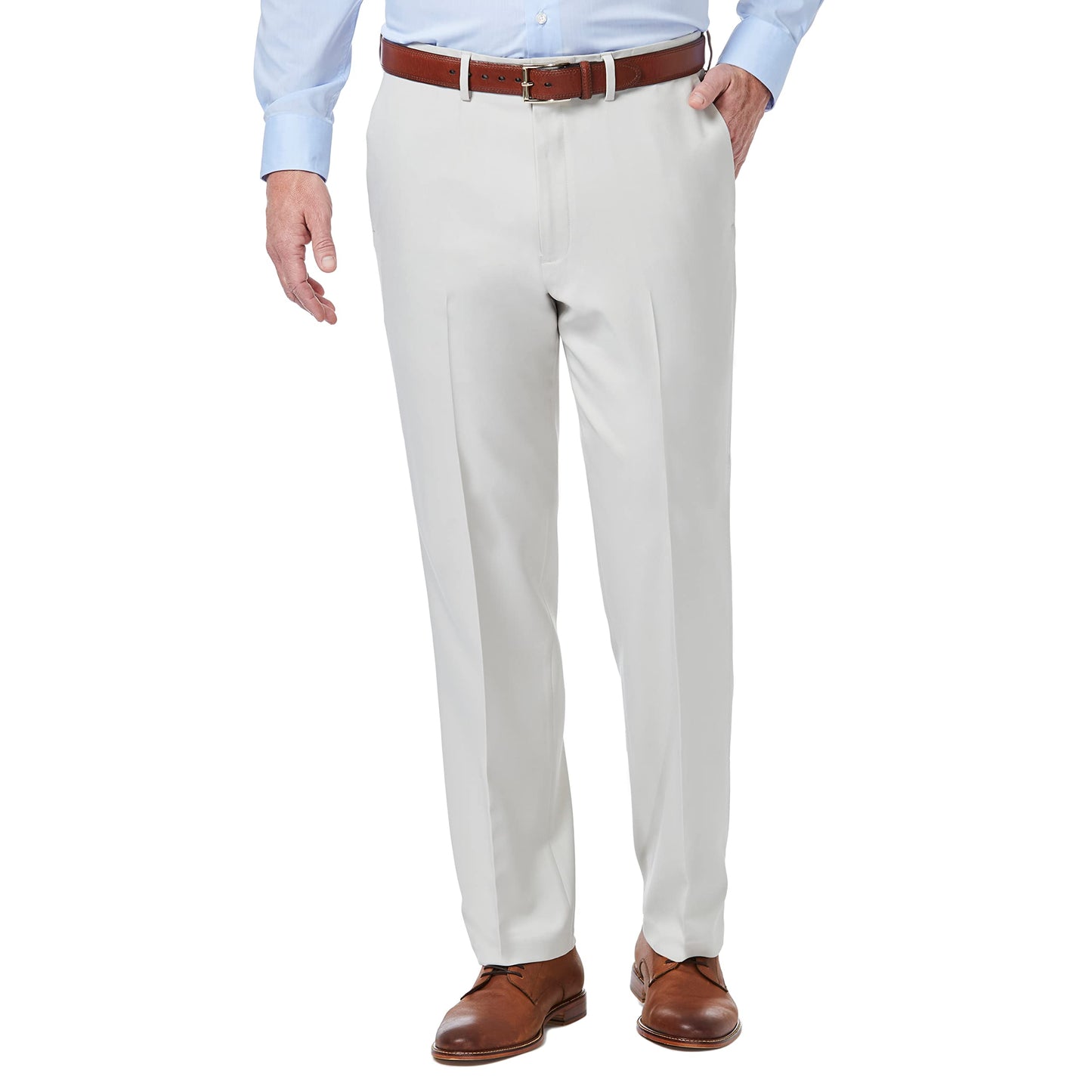 Haggar Men's Premium Comfort Classic Fit Flat Front Dress Pants-Regular and Big & Tall Sizes, Stone, 38W x 32L
