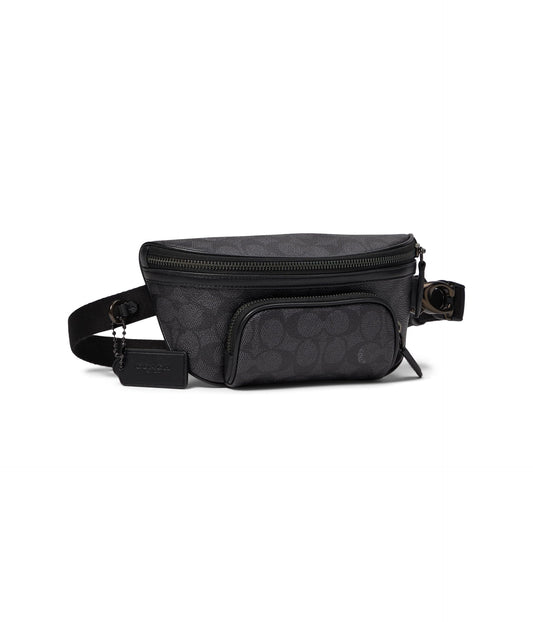 COACH Mens Beck Belt Bag in Pebble Leather, Charcoal/Black