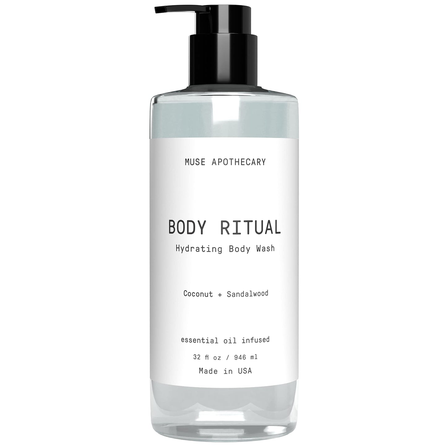 Muse Apothecary Body Ritual Hydrating - Coconut Sandalwood Body Wash for Women & Men - Essential Oil Infused Aromatherapy Body Wash - Natural - 32 Ounce