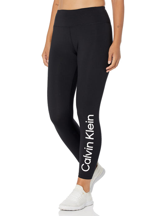 Calvin Klein Performance Women's Calvin Klein High Waist 7/8 Legging, Black with White Logo, Large