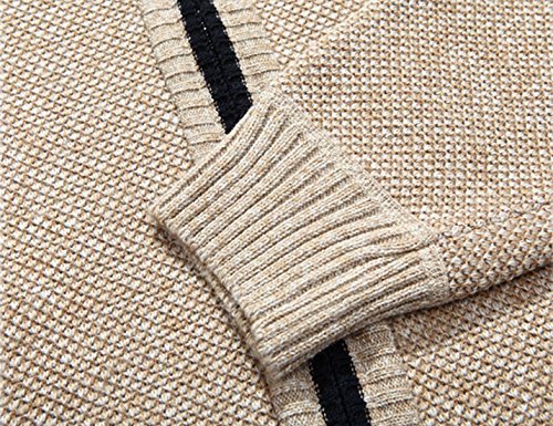 Yeokou Men's Slim Fit Zip Up Casual Knitted Cardigan Sweaters with Pockets (Large, Khaki)