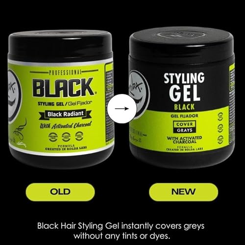 Rolda Black Styling Hair Gel - Medium To Strong Hold With Medium Shine For a Wet Slicked Back Look With All Day Hold - Activated Black Charcoal Covers Grey Hair Instantly 35.2oz