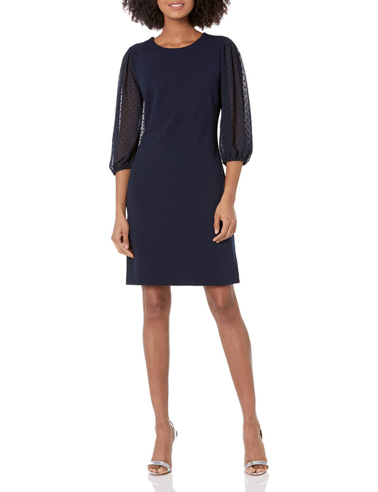DKNY Women's Long Combo Sleeve Sheath, Midnight, 16