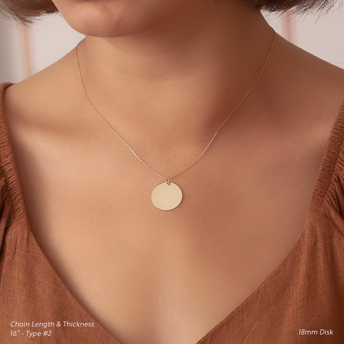 14K Solid Custom Engrave Disk Necklace, Personalized Dainty Solid Gold Charm Pendant, Real Gold 2 Side Engravable Multi Disc Pendant Gift