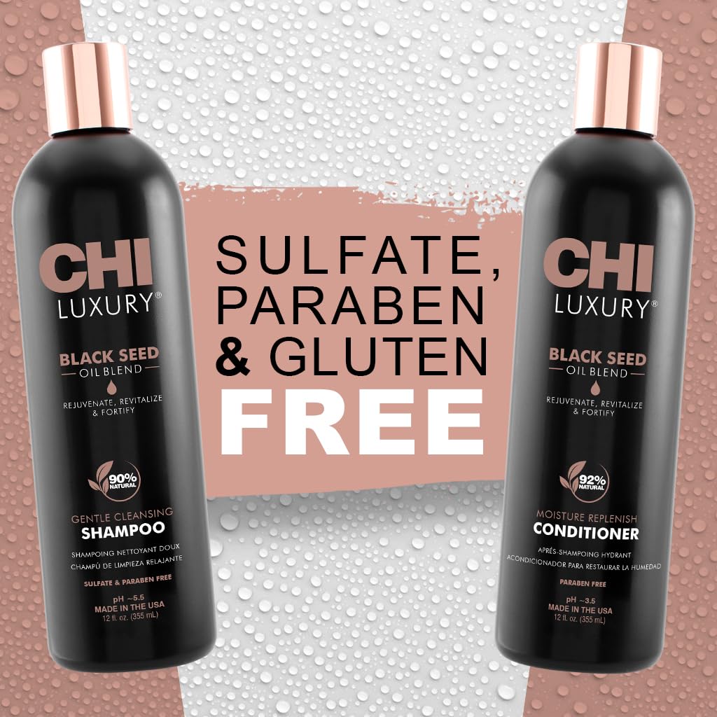 CHI Brand Luxury Black Seed Oil Blend Gentle Cleansing Shampoo & Moisture Replenish Conditioner 12 Fl Oz Each (pack Of 2)
