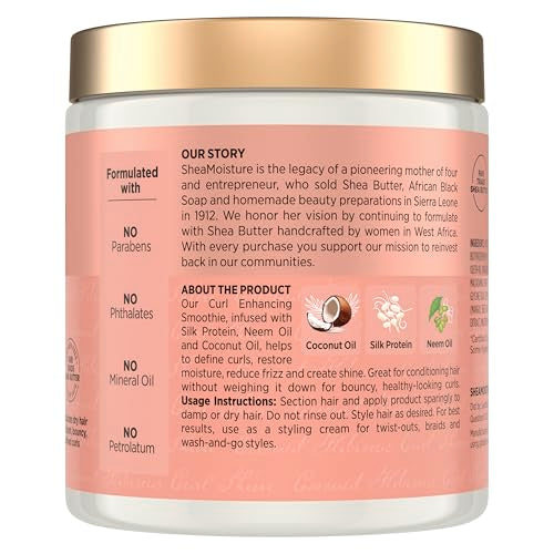 Shea Moisture Curl Enhancing Smoothie Hair Cream for Thick, Curly Hair Coconut and Hibiscus Sulfate Free and Paraben Free Curl Cream 20 oz