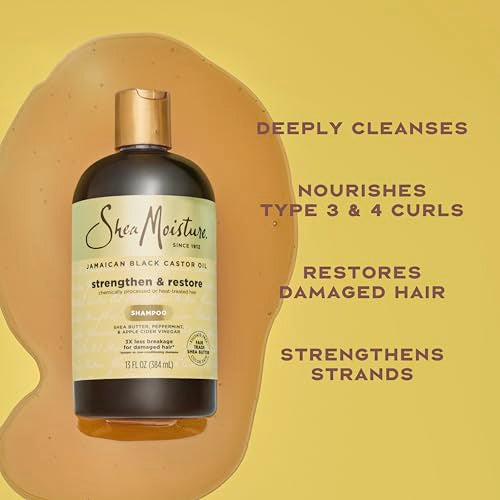 Shea Moisture Strengthen and Restore Shampoo for Damaged Hair 100% Pure Jamaican Black Castor Oil Cleanse and Nourish 13 oz