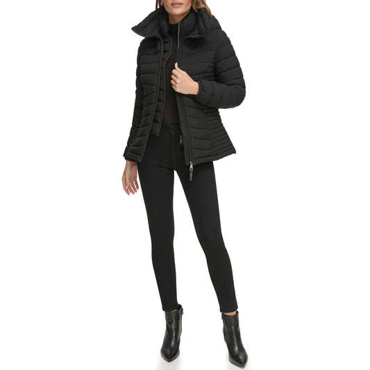 DKNY Women's Bib-Front Light-Weight Puffer, Jet Black