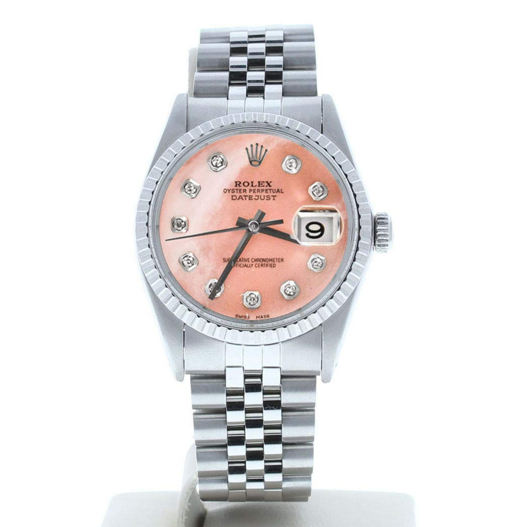 Rolex Mens Datejust 16030 Custom Pink Mother of Pearl Diamond Dial (Certified Preowned)