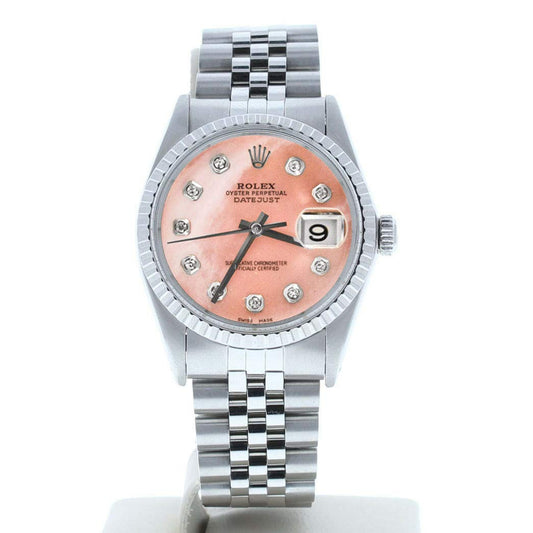 Rolex Mens Datejust 16030 Custom Pink Mother of Pearl Diamond Dial (Certified Preowned)