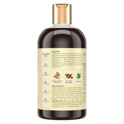 Shea Moisture Strengthen and Restore Shampoo for Damaged Hair 100% Pure Jamaican Black Castor Oil Cleanse and Nourish 13 oz