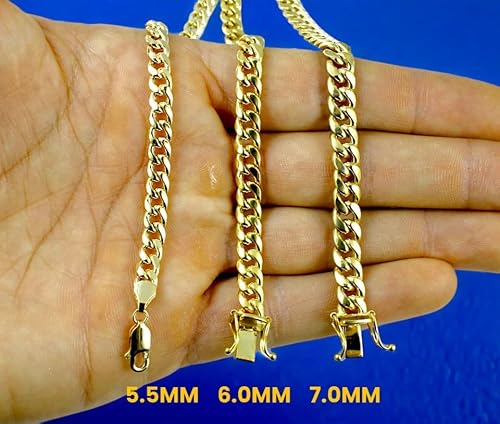 10K Yellow Gold Miami Cuban Necklace Bracelet Chain Men Women Jewelry 1.1g | 2mm | 7 Inches | MADE IN ITALY