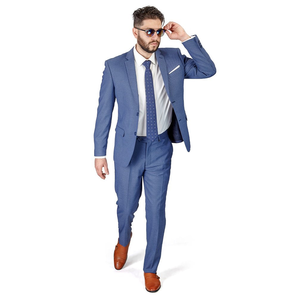 Slim Fit Men Suit Micro Textured Weave 2 Button Notch Collar AZAR 11812 (38 Regular 32 Waist 32 Length, Slate Gray)