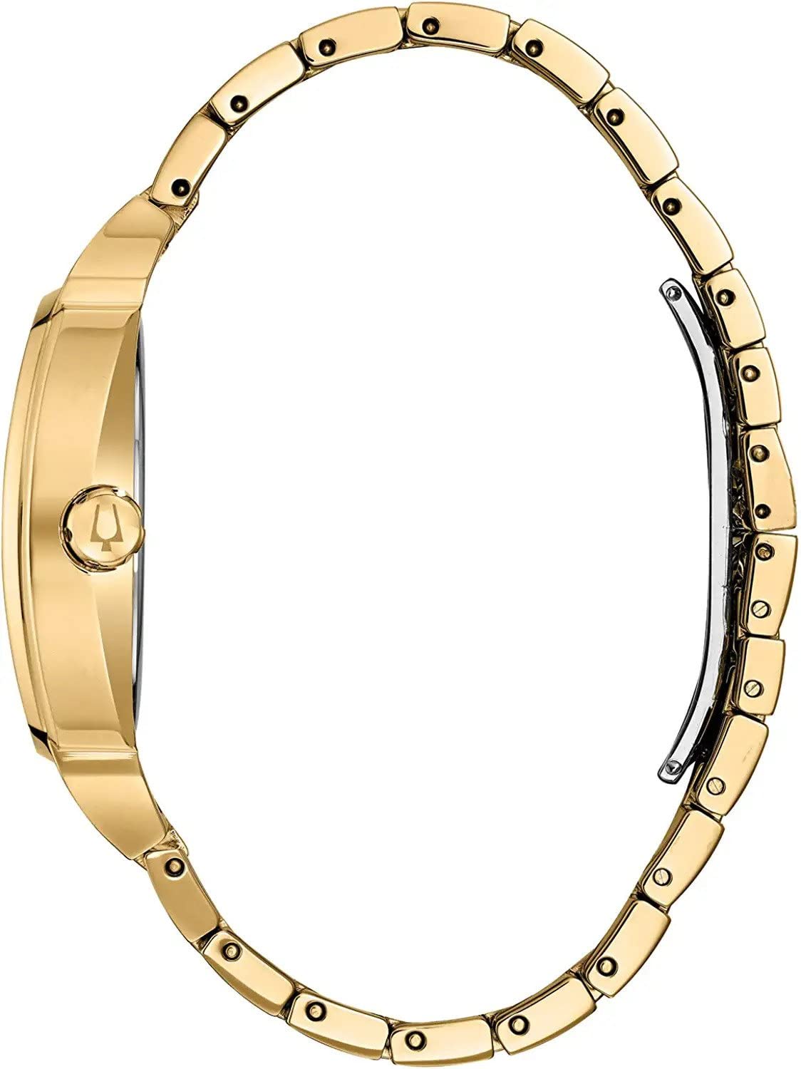 Bulova Men's Crystals Phantom Gold Tone Stainless Steel 3-Hand Quartz Watch, Cushion Shape Dial and Curved Mineral Crystal Style: 98B323